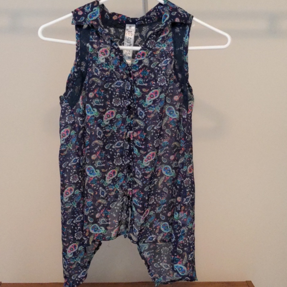 Kids Blue Paisley Flowered Split Back Sheer Top